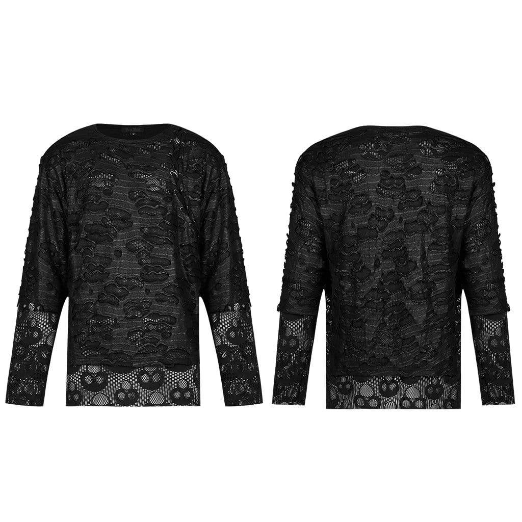 Men's Punk Skull Printed Mesh Black Shirt