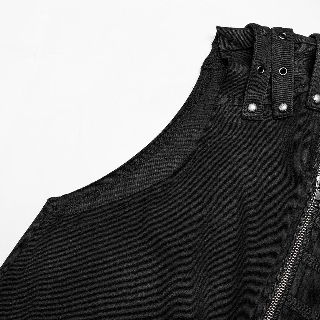 PUNK RAVE Men's Punk Stand Collar Asymmetric Zipper Vest