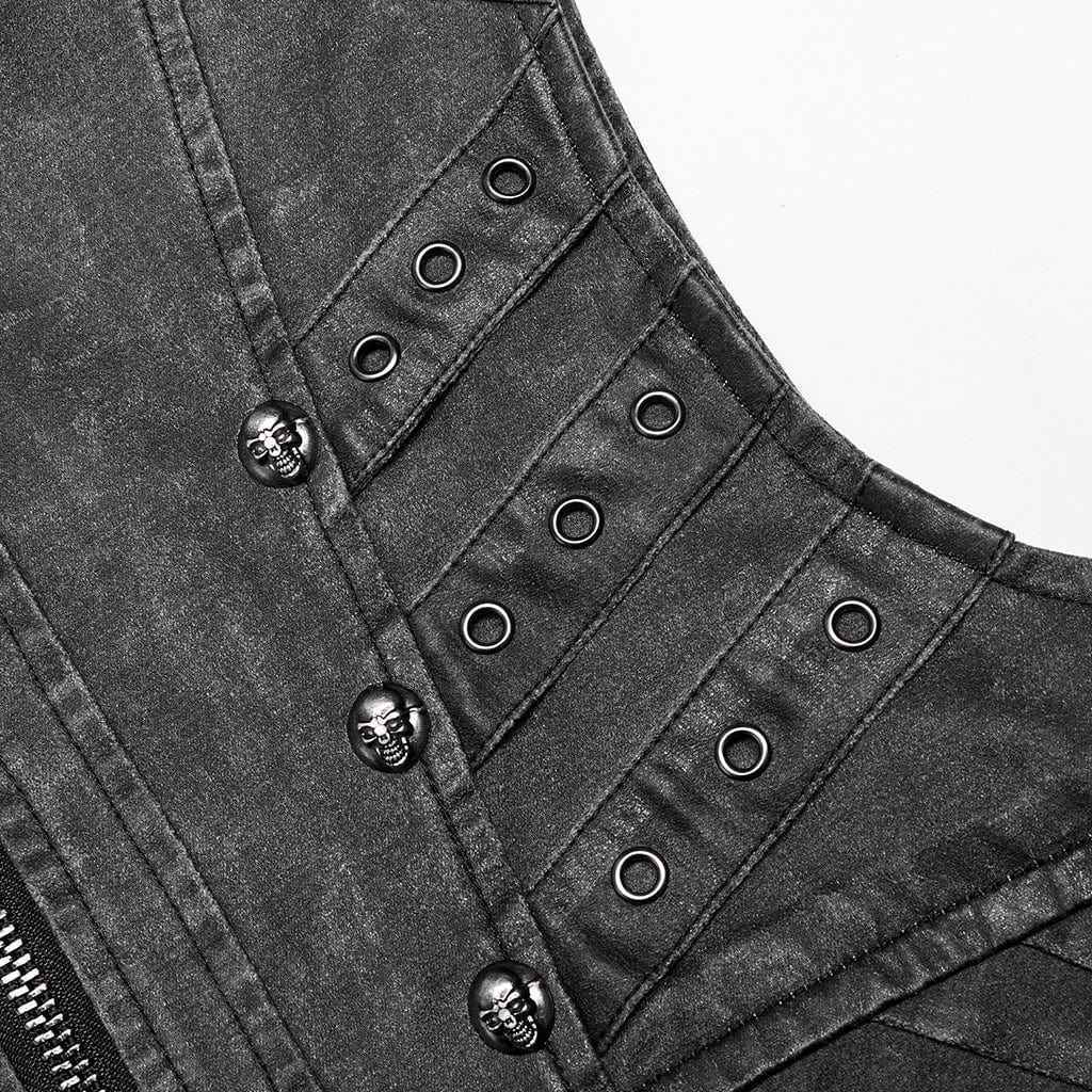 PUNK RAVE Men's Punk Stand Collar Buckle Distressed Vest