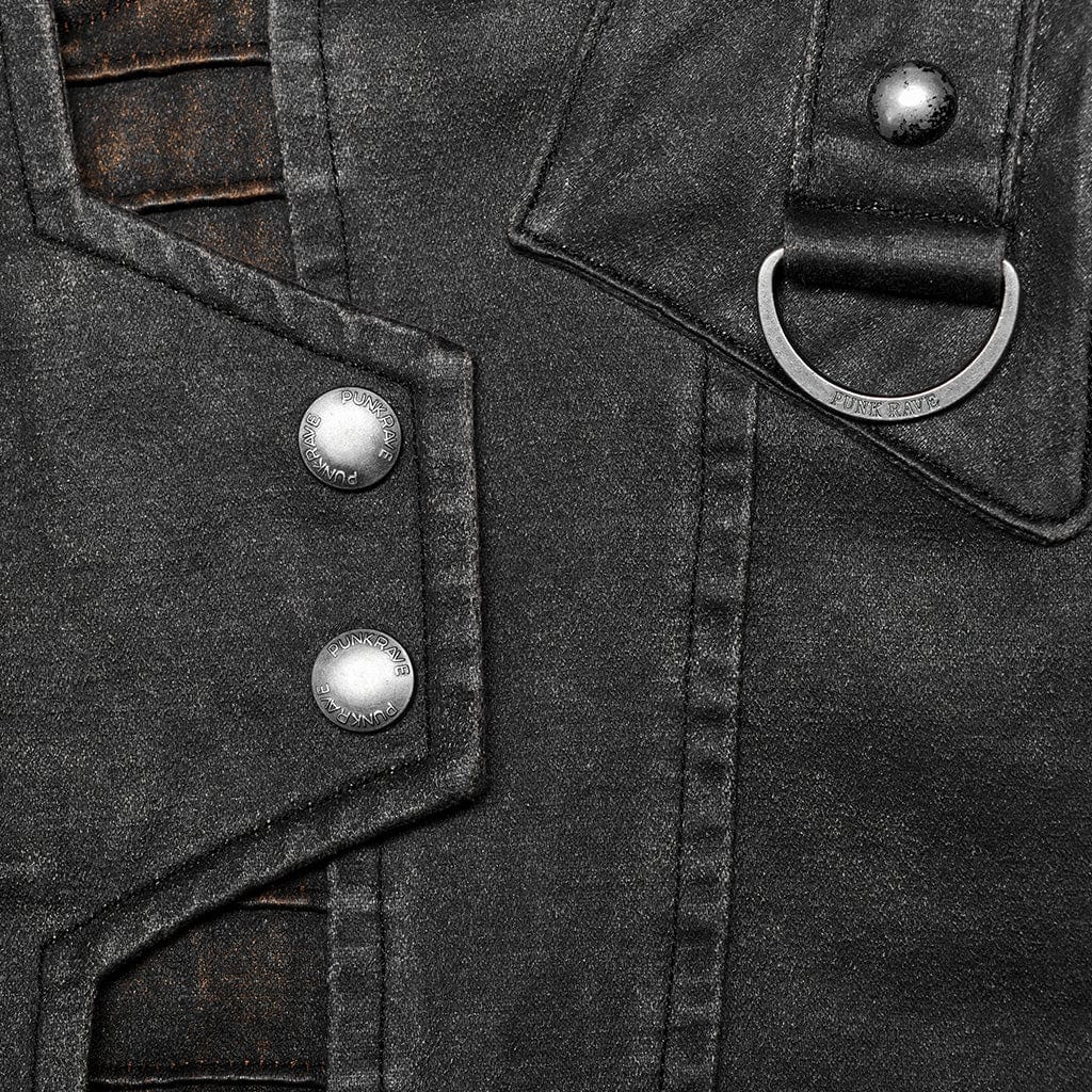 PUNK RAVE Men's Punk Stand Collar Splice Distressed Jacket