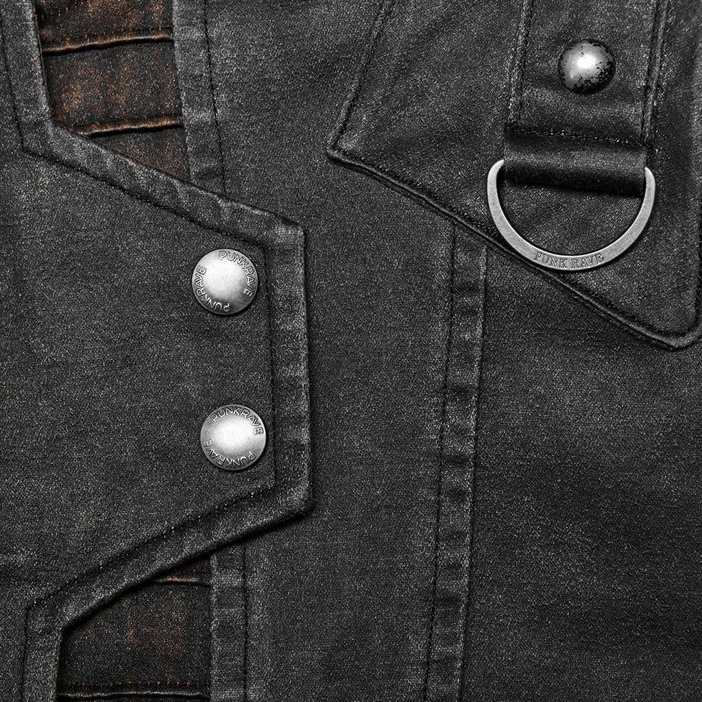 PUNK RAVE Men's Punk Stand Collar Splice Distressed Jacket