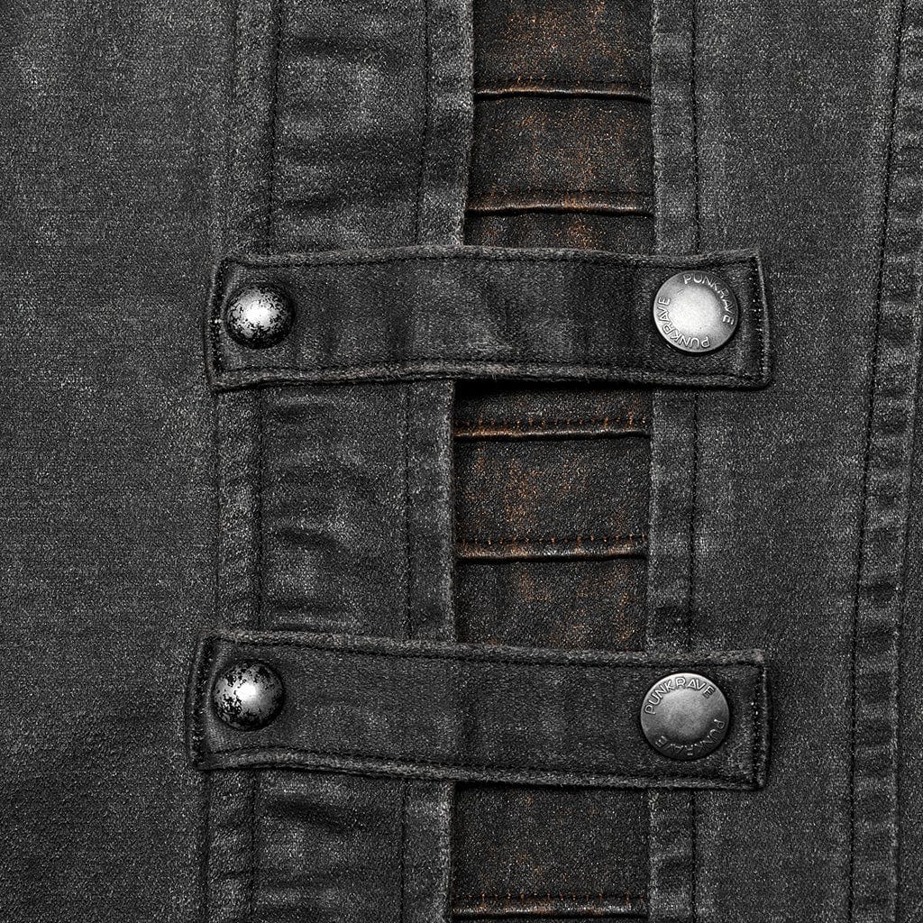PUNK RAVE Men's Punk Stand Collar Splice Distressed Jacket