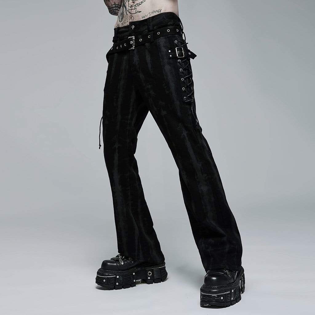 Punk Rave Men's Punk Strappy Buckles Flared Pants