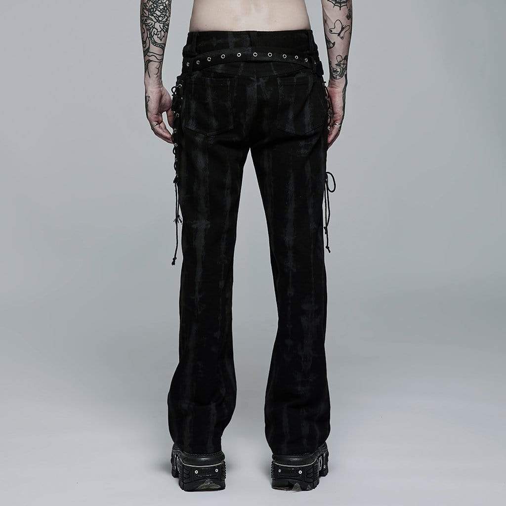 Punk Rave Men's Punk Strappy Buckles Flared Pants