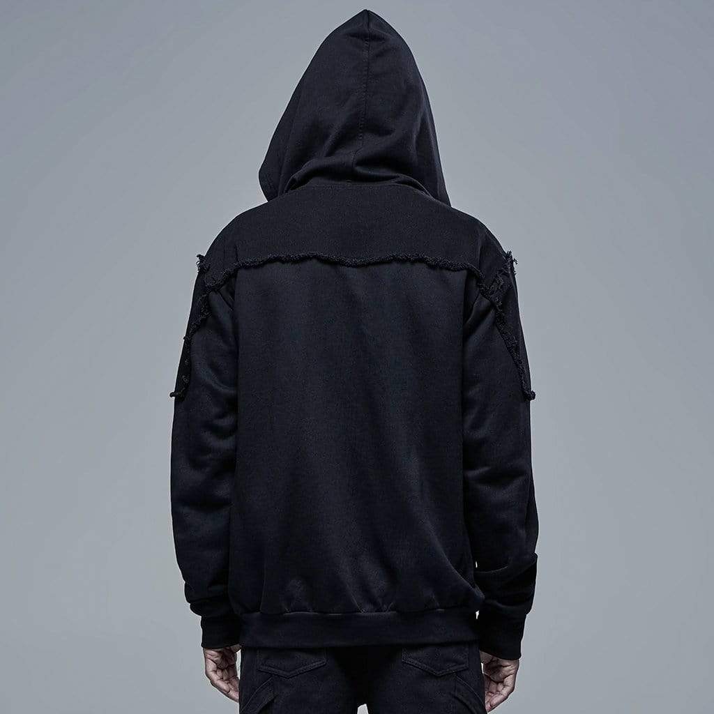 Men's Punk Strappy Multi Pockets Jacket with Hood