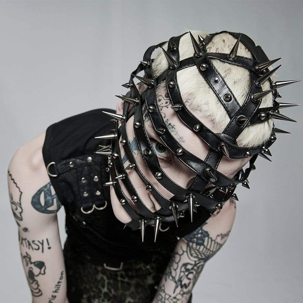 Punk Rave Men's Punk Strappy Rivet Cone Mask