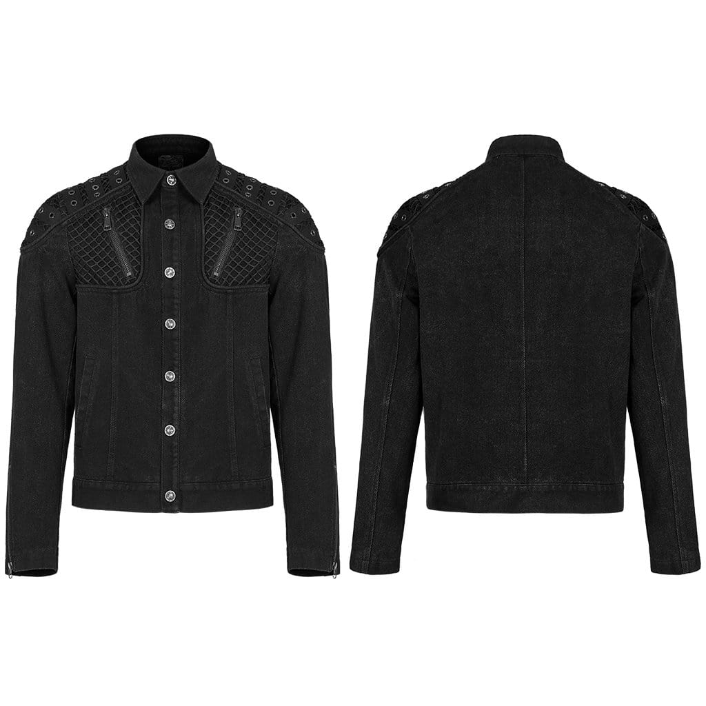 Punk Rave Men's Punk Turn-down Collar Mesh Splice Jacket