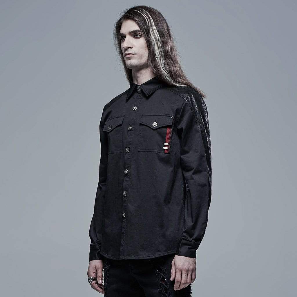 Men's Punk Turn-down Collar Splice Black Shirt