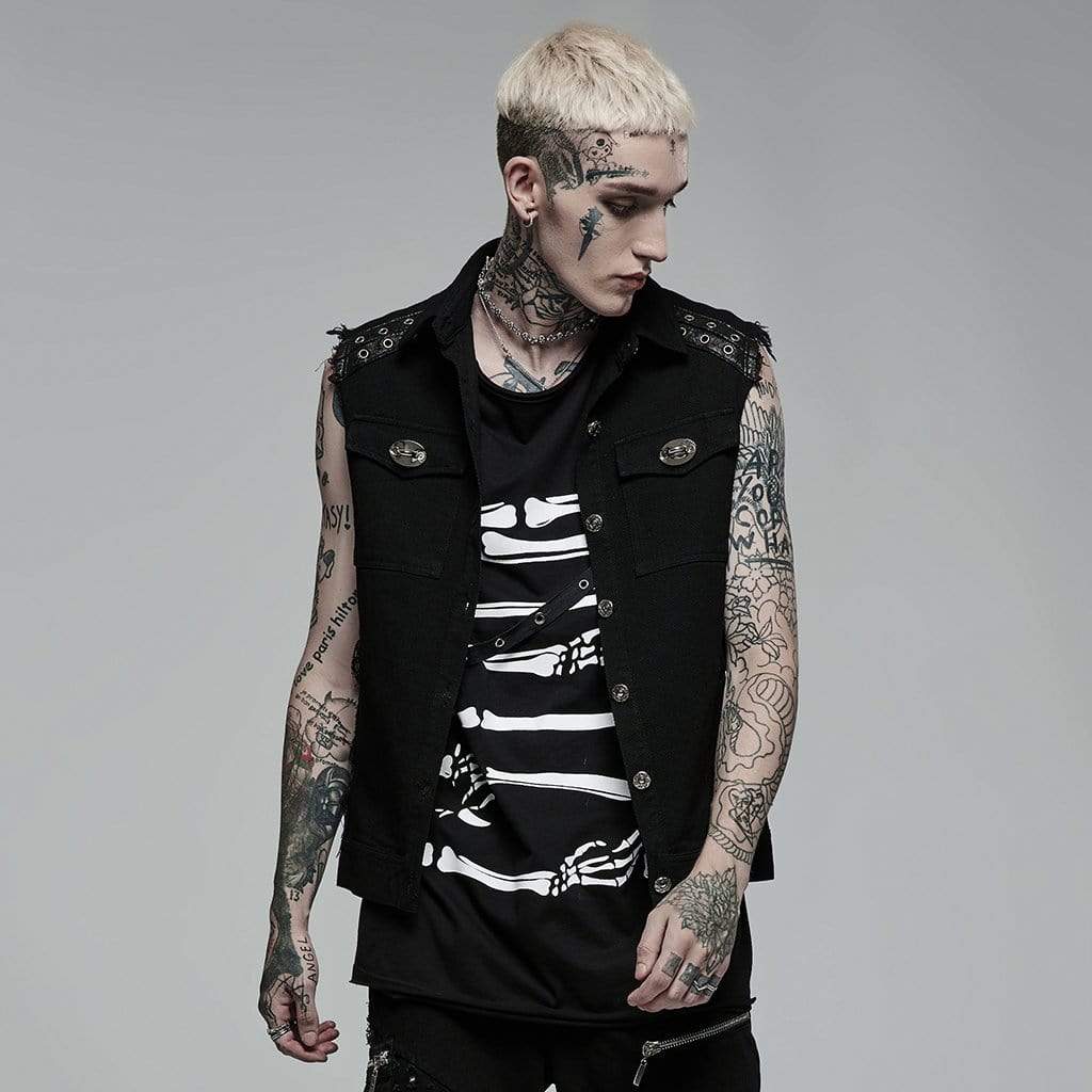 Punk Rave Men's Punk Turn-down Collar Unedged Waistcoat