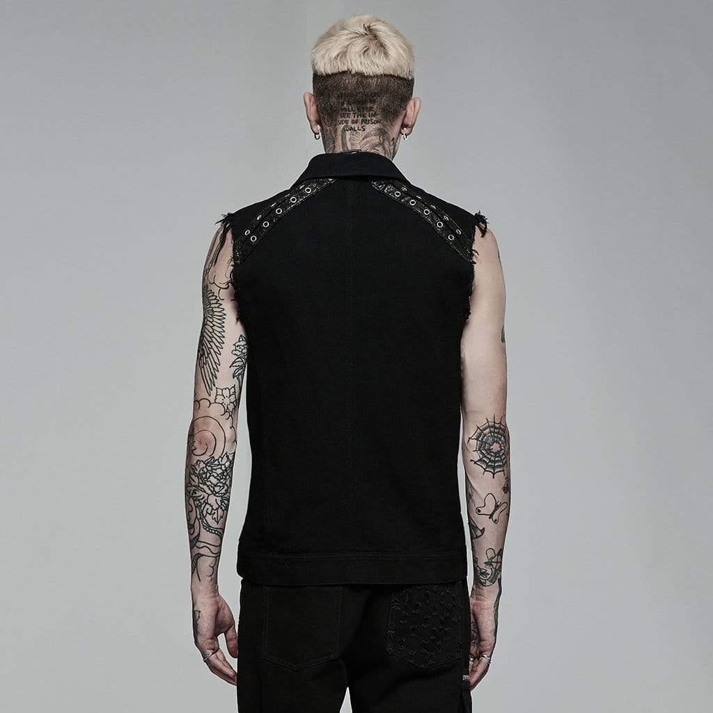 Punk Rave Men's Punk Turn-down Collar Unedged Waistcoat