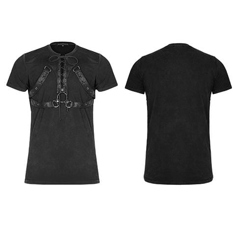 Men's Punk Zipper Lace Up T Shirt With Straps