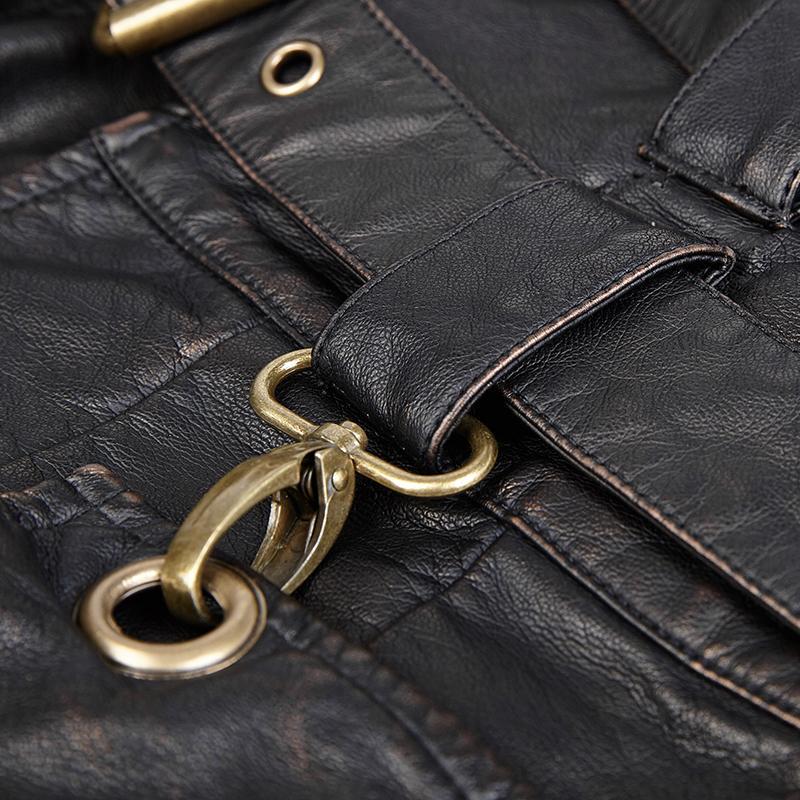 Men's Faux Leather Bucle-up Kilt With Waist Bag Black