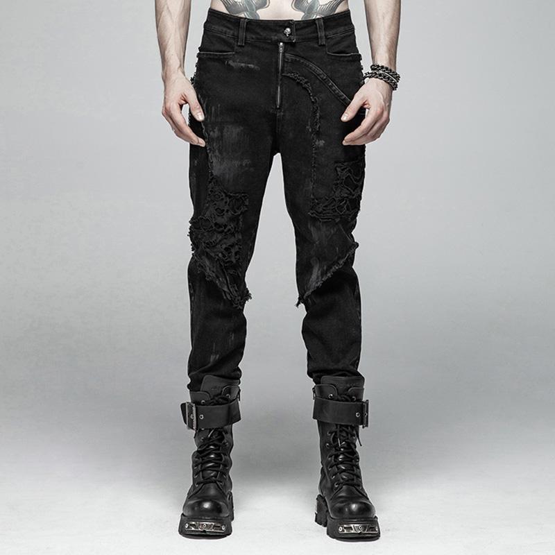 Men's Skull Ripped Straight-Leg Jeans – Punk Design