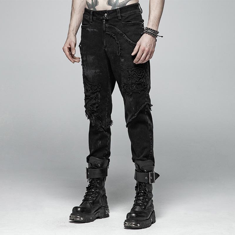 Men's Skull Ripped Straight-Leg Jeans