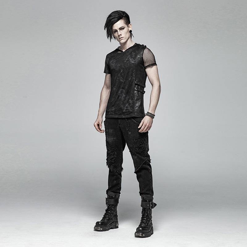 Men's Skull Ripped Straight-Leg Jeans