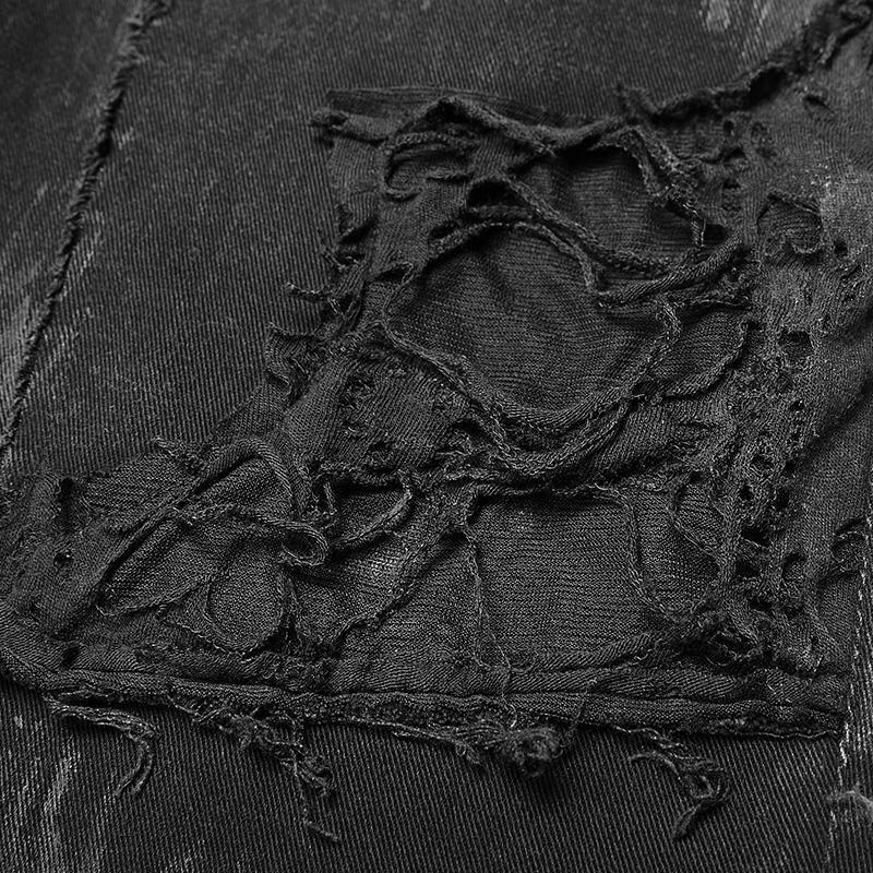 Men's Skull Ripped Straight-Leg Jeans