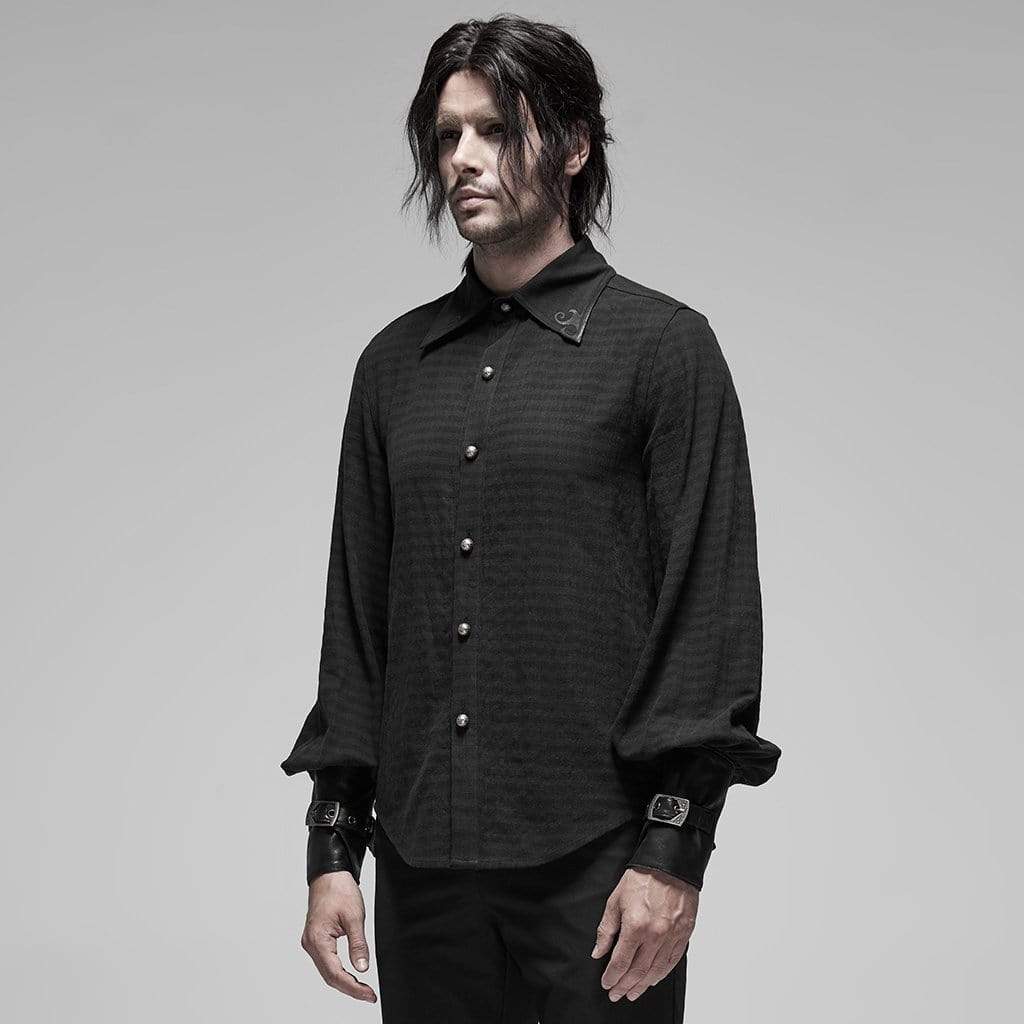 Men's Steampunk Fauc Leather Cuff Applique Shirts
