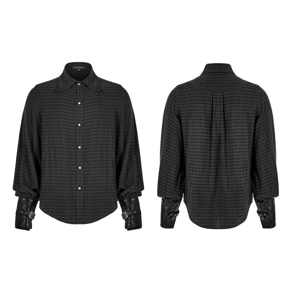 Men's Steampunk Fauc Leather Cuff Applique Shirts