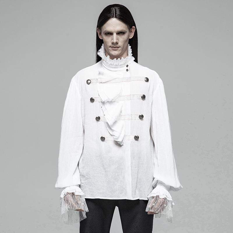 Men's Steampunk Ruffles Shirts With Lace Flare Sleeves White