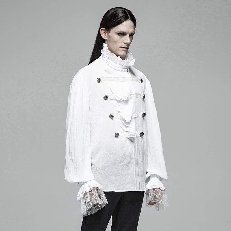 Men's Steampunk Ruffles Shirts With Lace Flare Sleeves White
