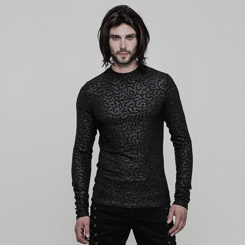 Men's Gothic Floral Jacquard Slim Fitted Long-sleeve T-shirt