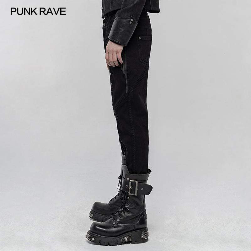 Punk Rave Gothic Simple Men's Black Shirt with Necklace