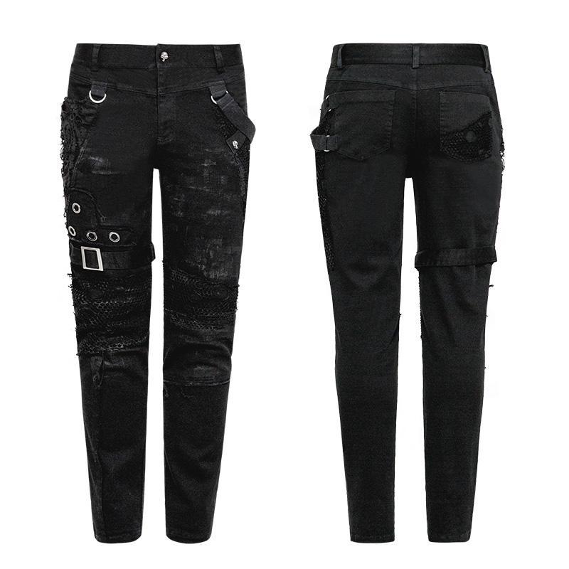 Men's Personality Distressed Mesh-paneled Skinny Trousers