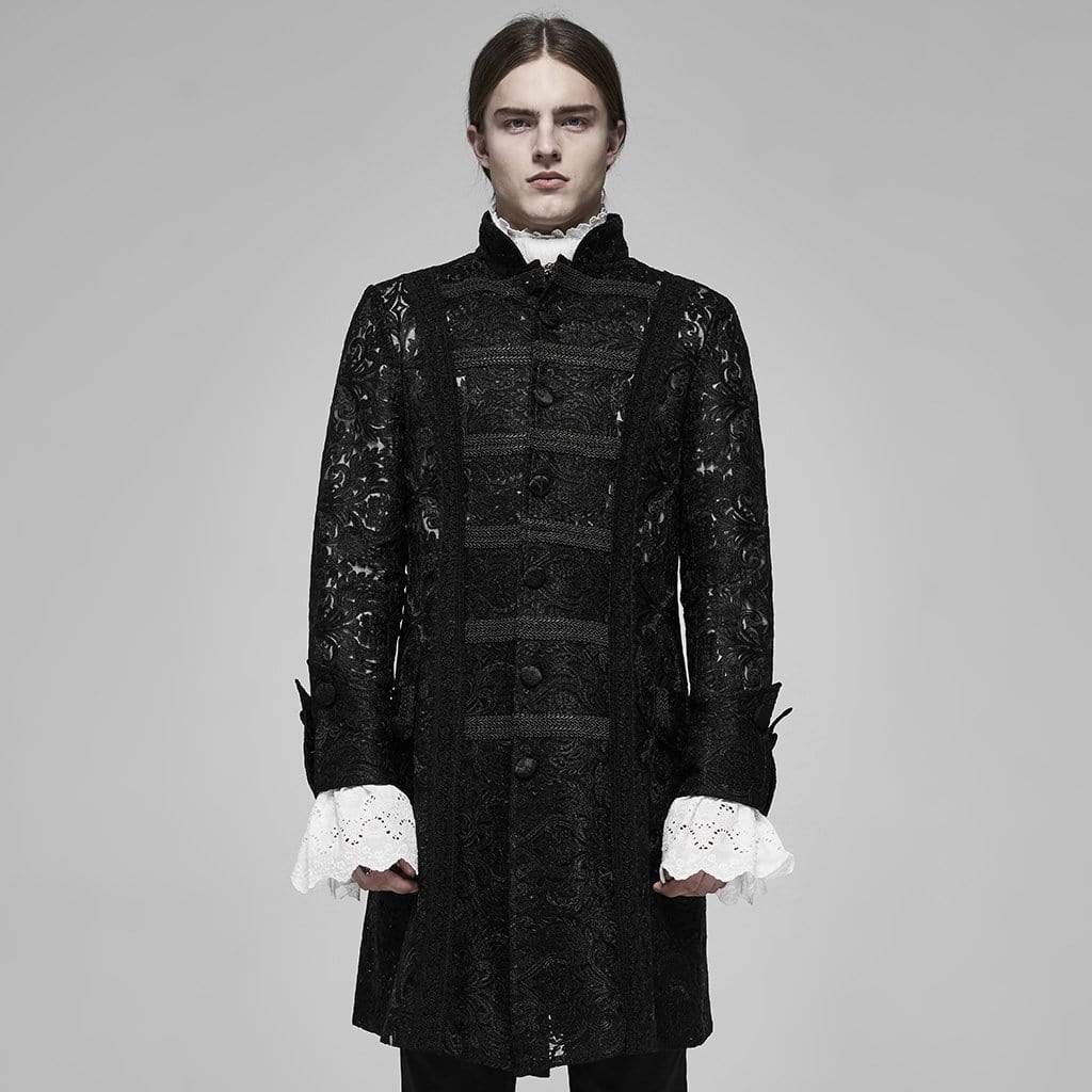 Men's Vintage Sheer Lace Jacquard Long Coats