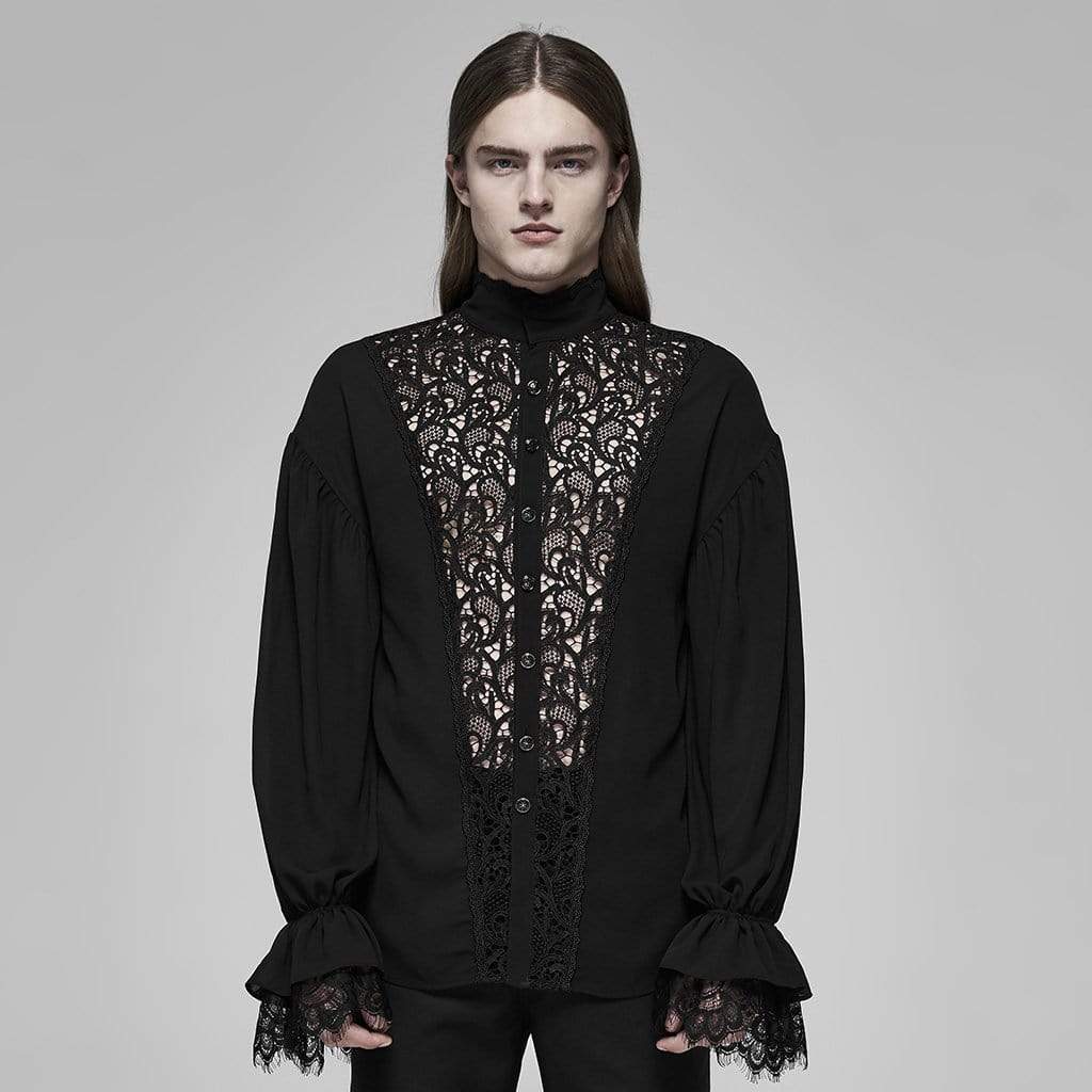 Men's Vintage Stand Collar Lace See-through Shirts