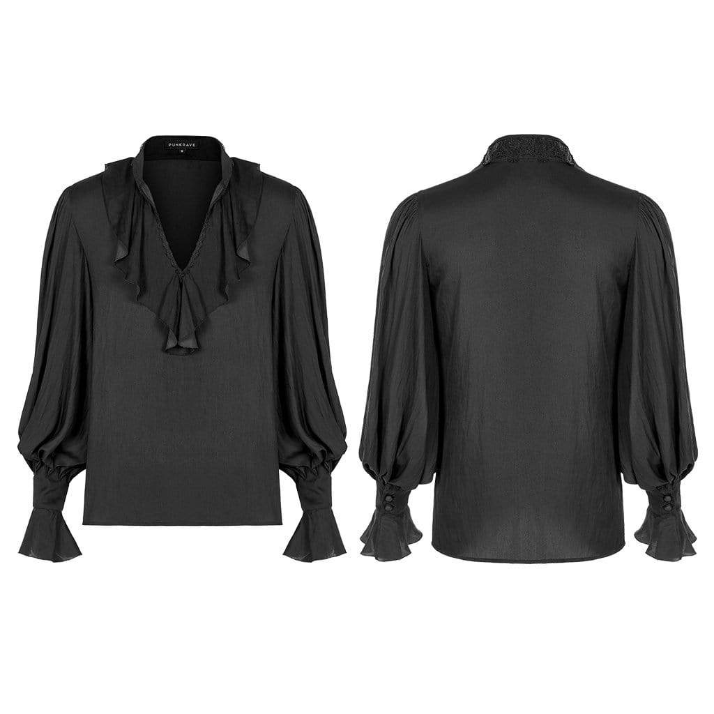 Men's Vintage V-neck Shirts With Pleated Bubble Sleeves – Punk Design