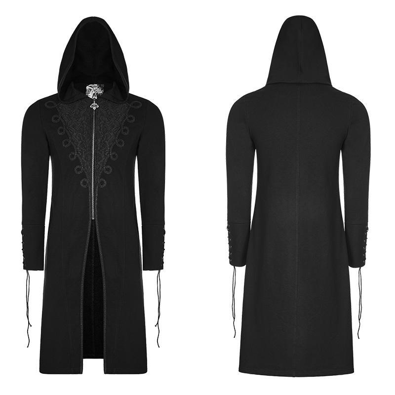 Punk Rave Men's Gothic 3D Jacquard Zipper Hooded Coat