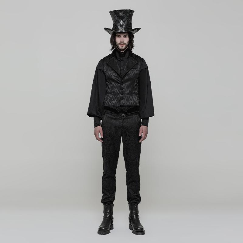 Punk Rave Men's Gothic Turn-down Collar Single Breasted Jacquard Vest