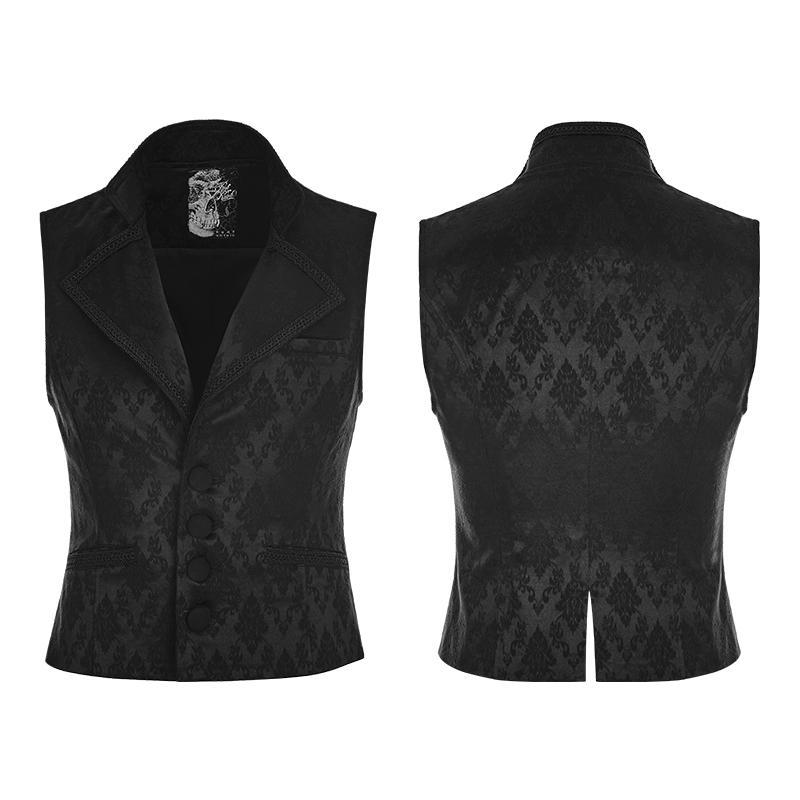 Punk Rave Men's Gothic Turn-down Collar Single Breasted Jacquard Vest