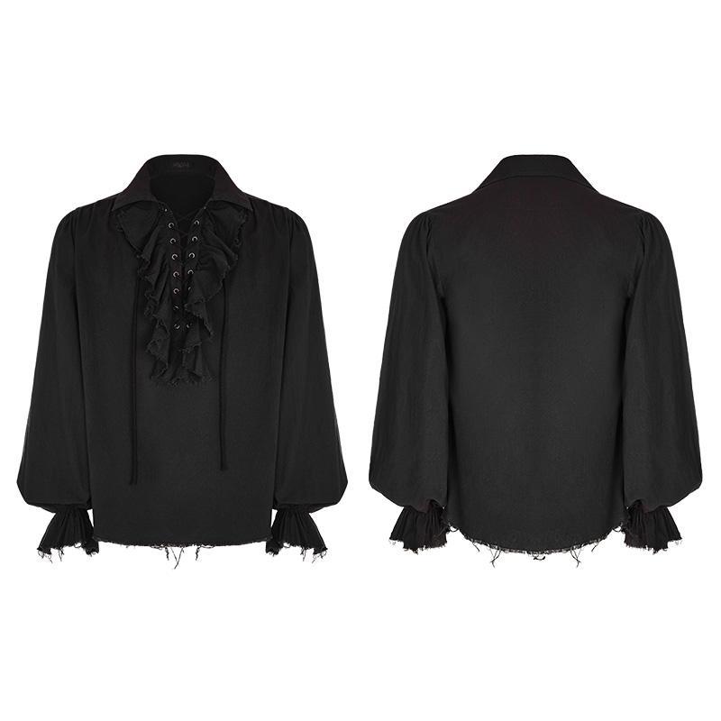 Punk Rave Men's Steampunk Ruched Lace-up Drawstring Long-Sleeve Shirt Y873