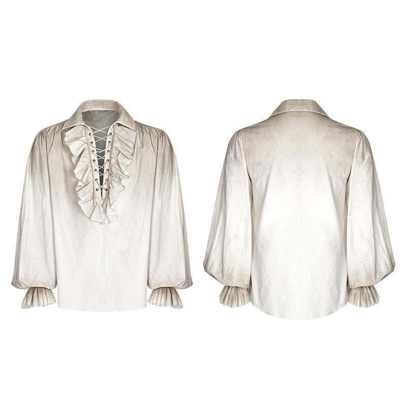 Punk Rave Men's Steampunk Ruched Lace-up Drawstring Long-Sleeve Shirt Y873