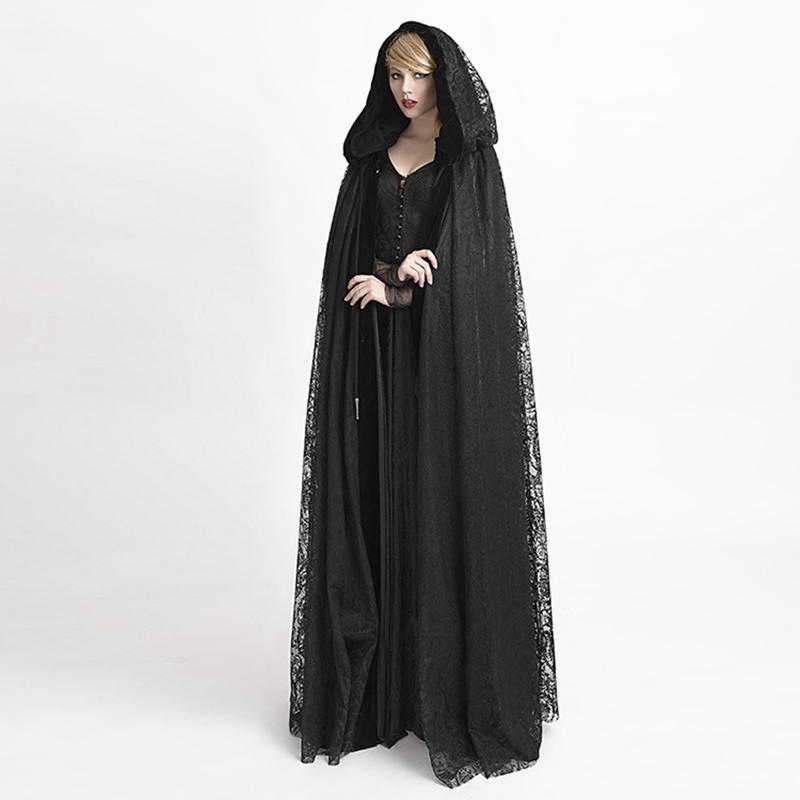 Women's Gothic Hooded Lace Long Witch Cloak Cape