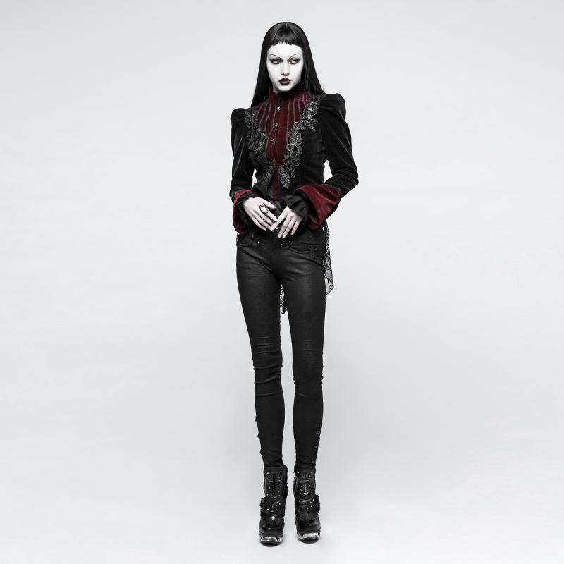 Women's Gothic Stand Collar Forked Tail Velvet Jackets