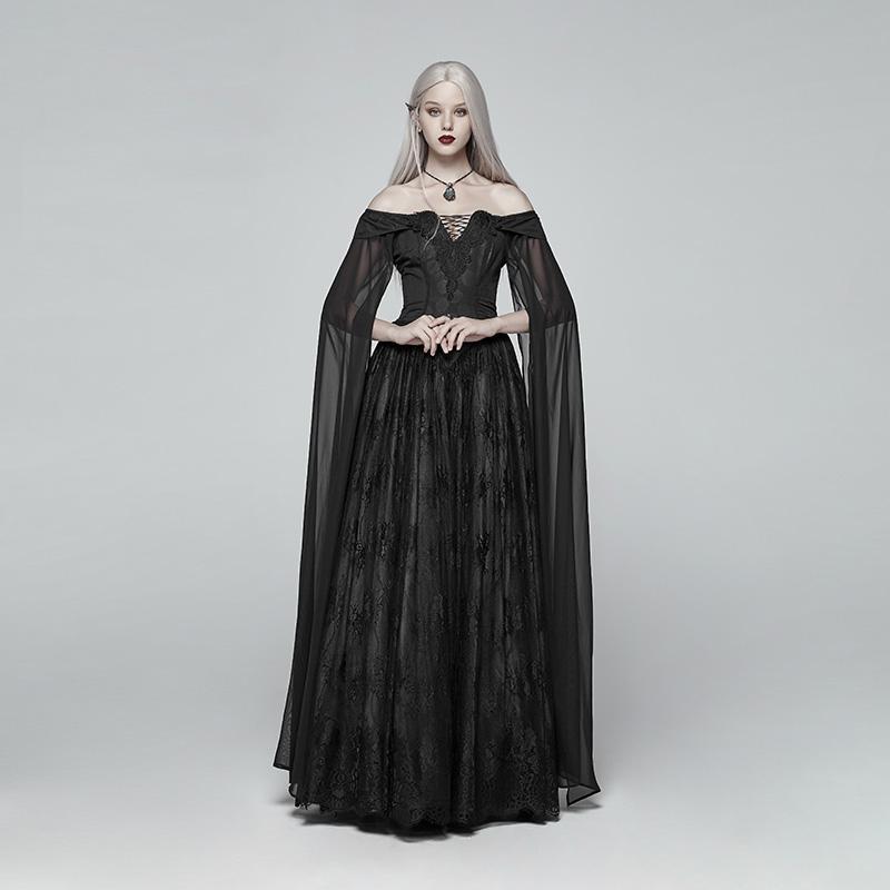 Women's Goth Off Shoulder Multilayered Lace Witch Gown Wedding Dress