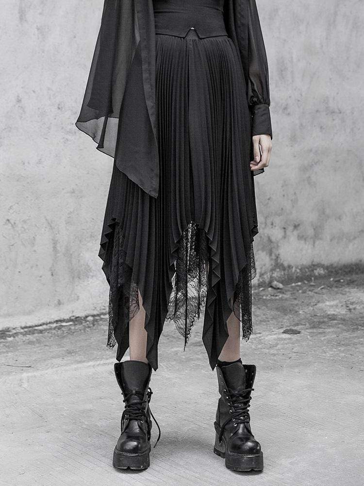Women's Goth Chiffon Lace Irregular Maxi Skirt