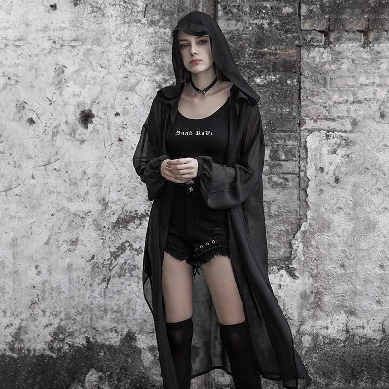Women's Goth Embroidery Long Coat With Witchy Hood