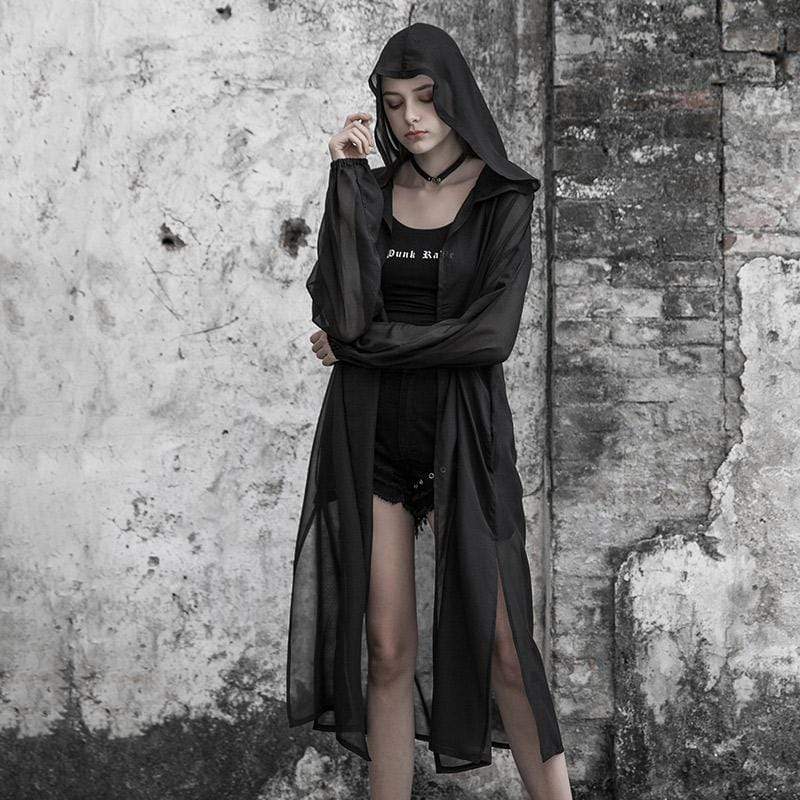 Women's Goth Embroidery Long Coat With Witchy Hood