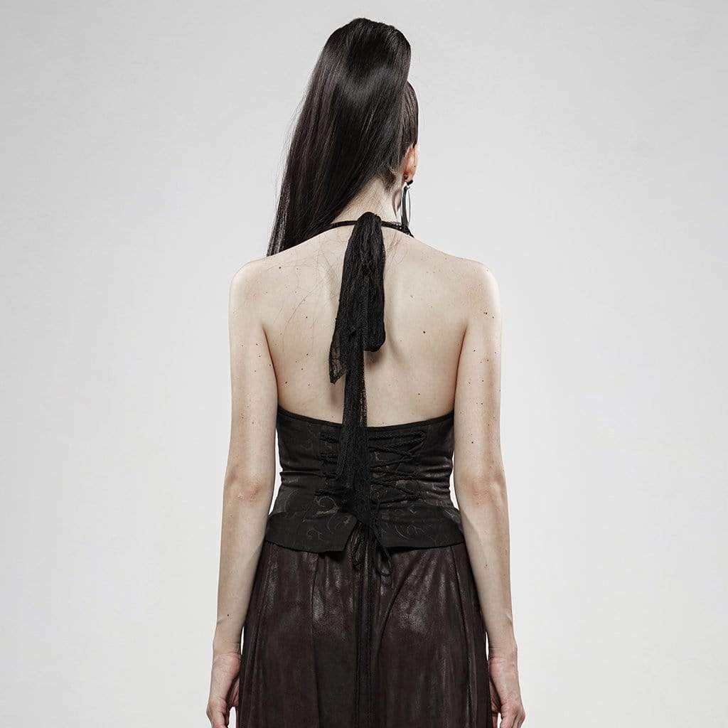 Women's Goth Flower Frilled V-Neck Lace Vests