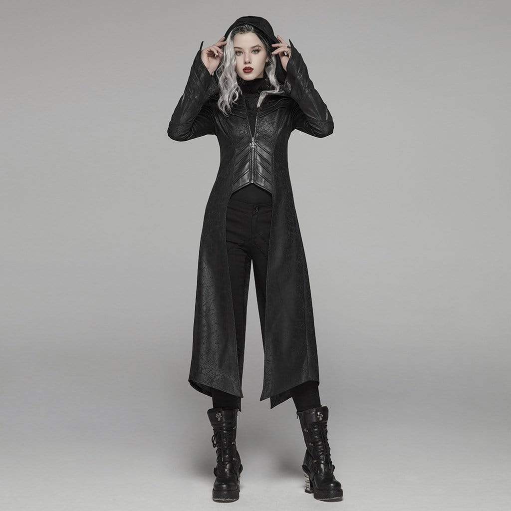 Women's Goth Forked Tail Faux Leather Long Jacket