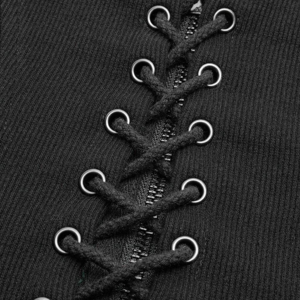 Women's Goth Front Zipper Lacing Jacquard Vest