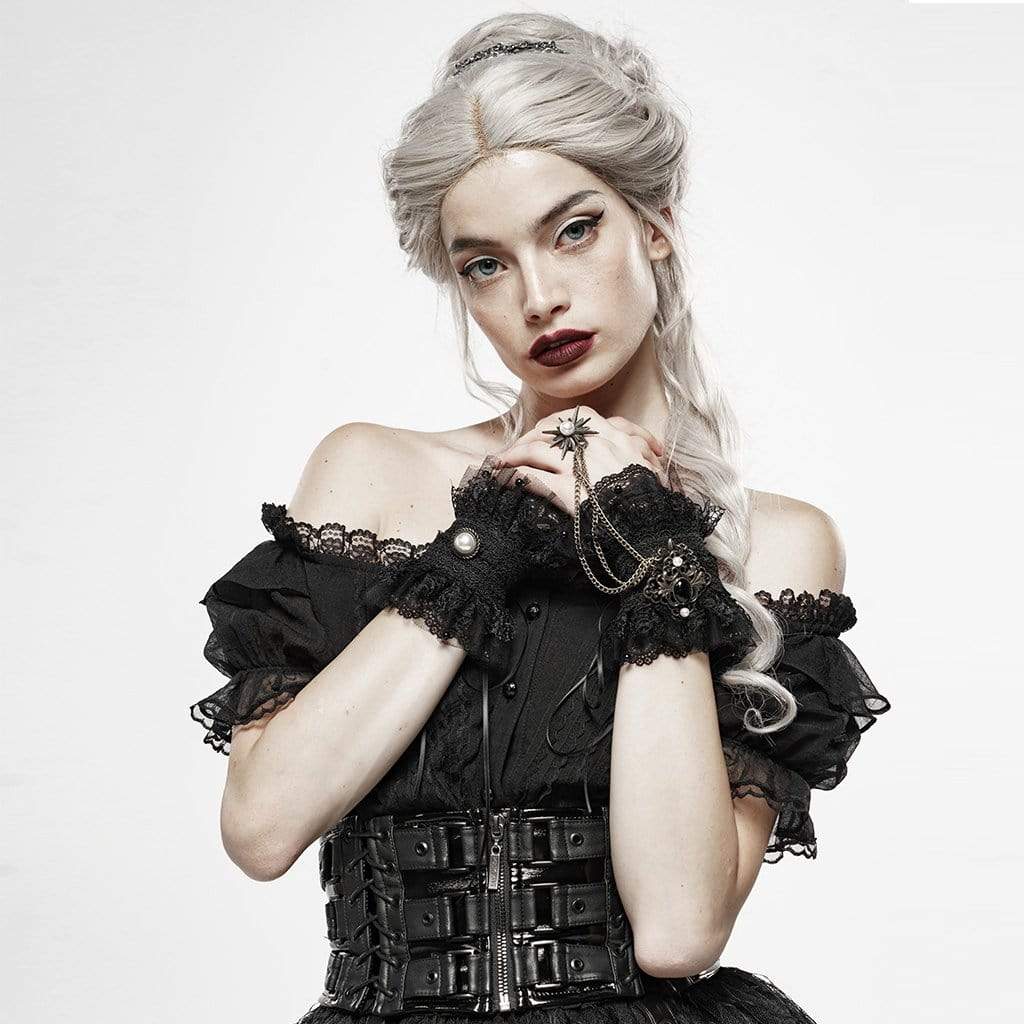 Women's Goth Gem Exaggerated Lace Gloves – Punk Design