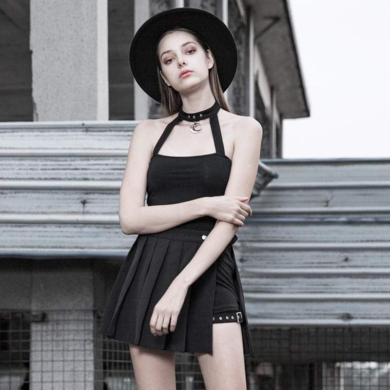 Women's Goth Halter Backless Black Top