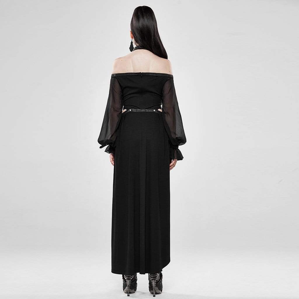 Women's Goth Halterneck Jumpsuit With Detachable Half Skirt