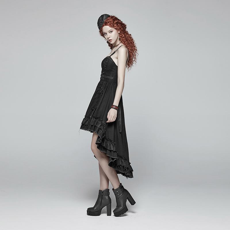 Women's Goth High Waist Pleated Slip Dress