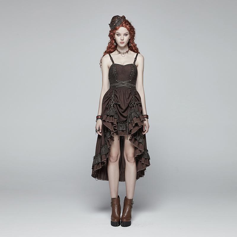 Women's Goth High Waist Pleated Slip Dress