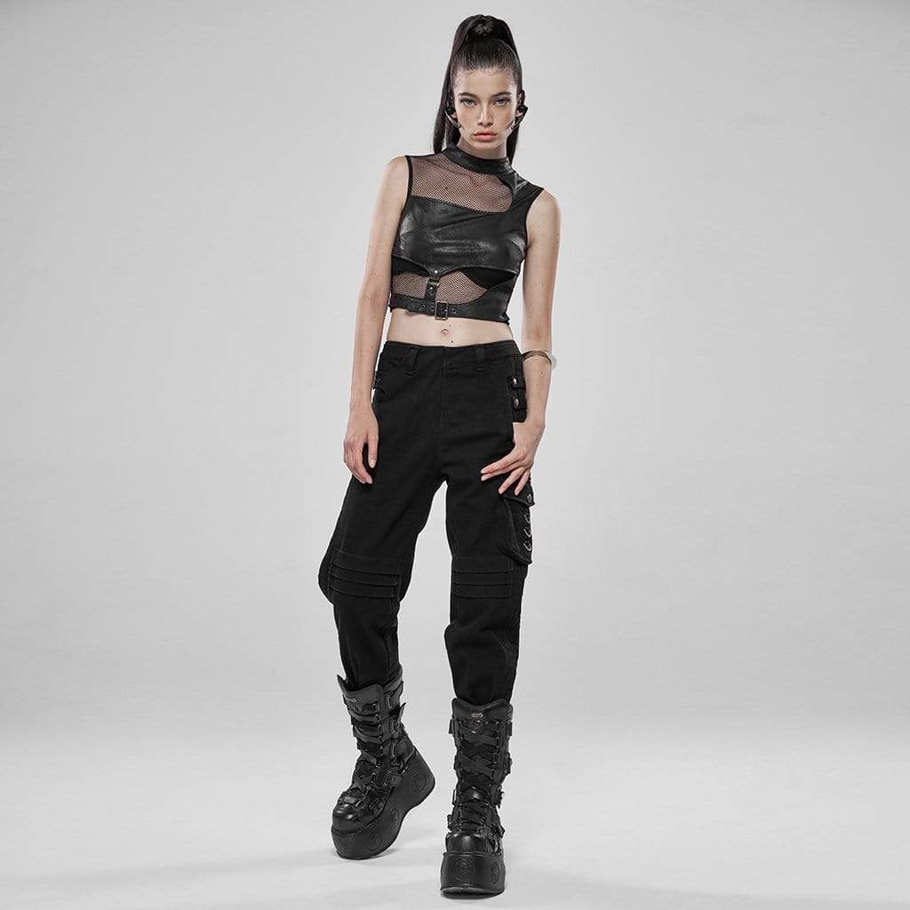 Women's Goth Hollow Out Ankle Black Cargo Pants